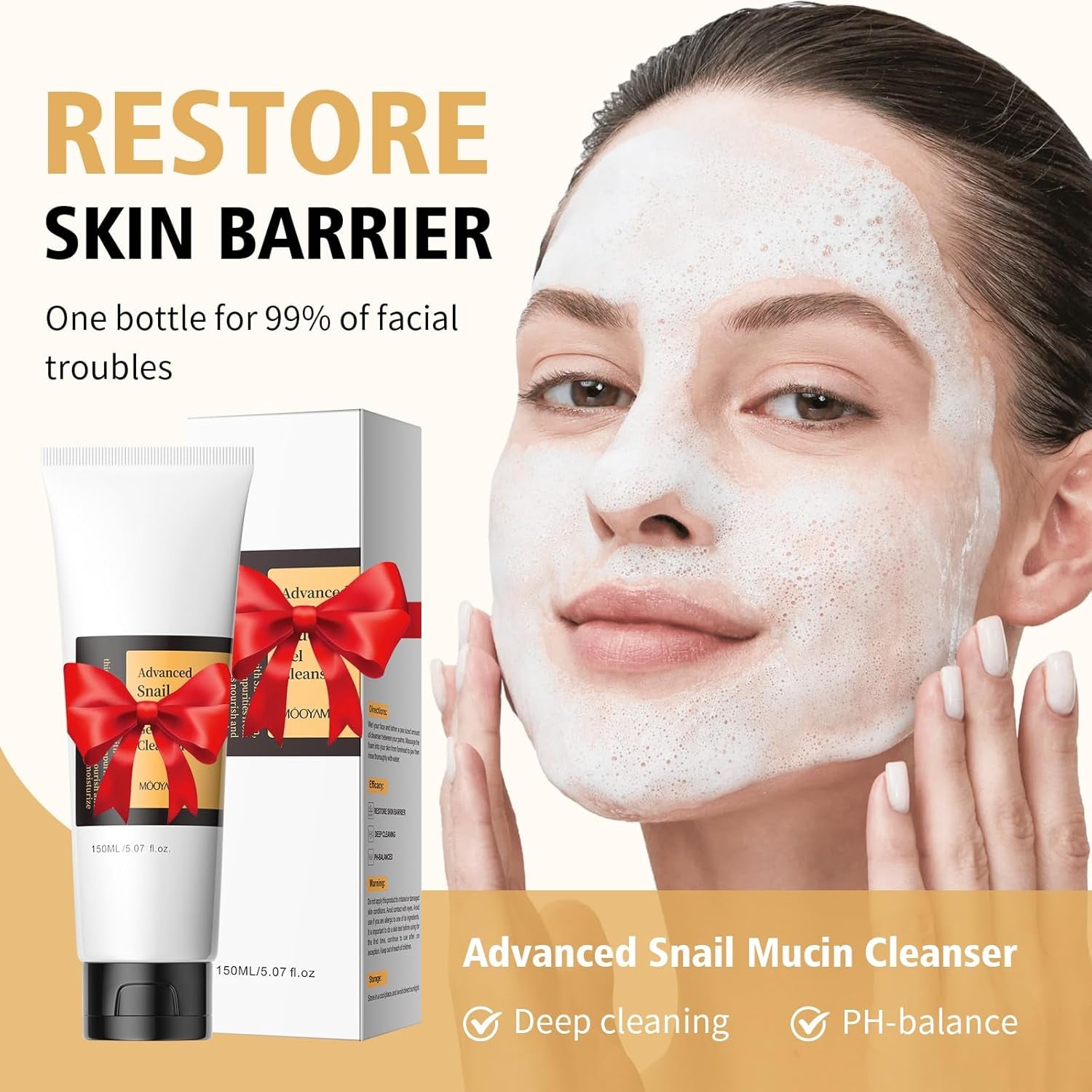 Snail Mucin Cleanser, Advanced Snail Mucin Gel Cleansers, Gentle Face Wash for Women and Men,Snails Facial Repairing Cleanser for Deep Cleaning, Ph-Balanced, Moisturizing,5.07 Fl Oz / 150 ML