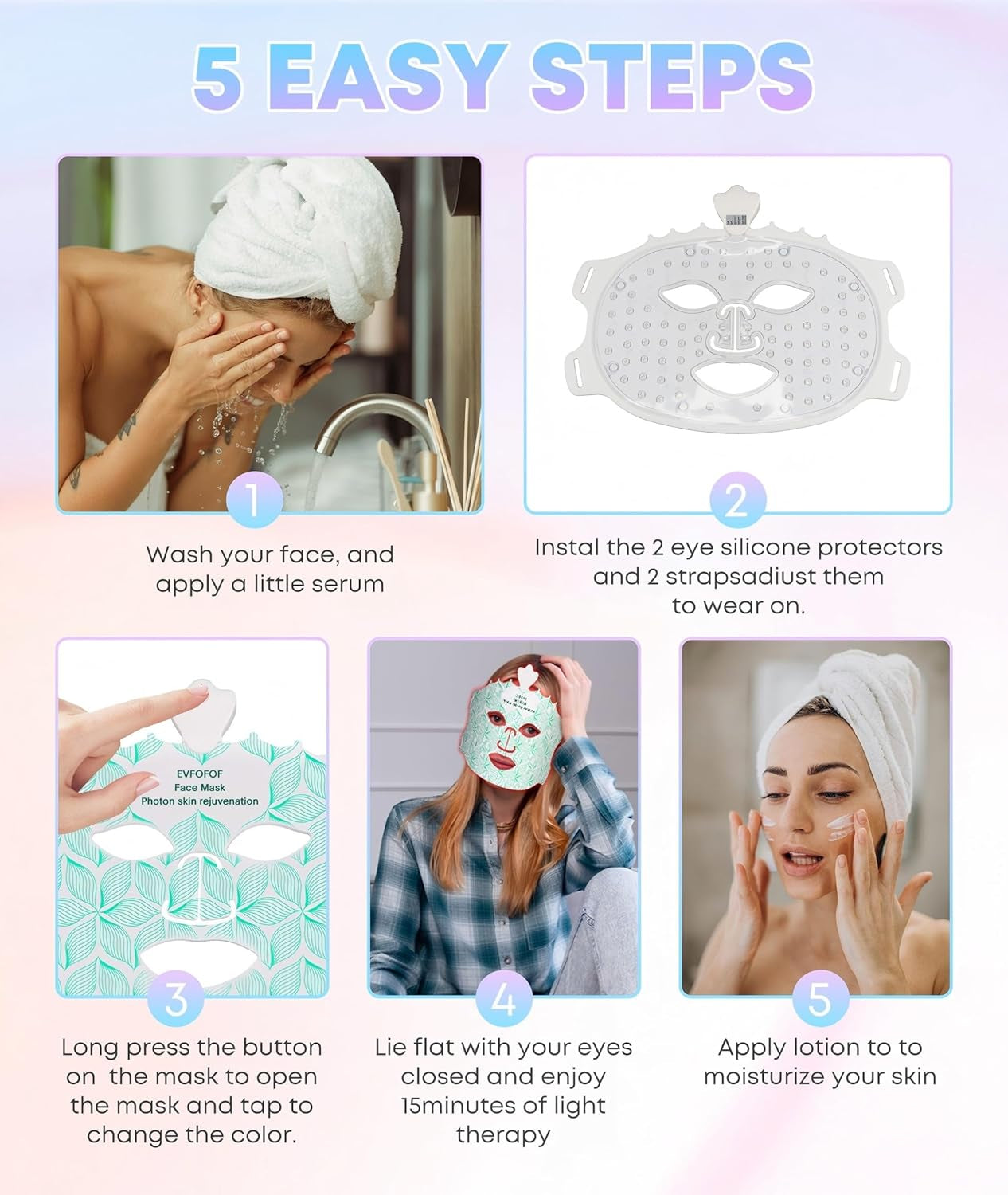 Red Light Therapy Mask for Face, 7 Colors LED Face Mask Light Therapy at Home, Led Face Mask Light Therapy, Green