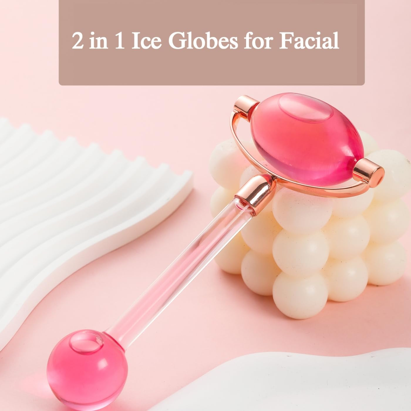 Ice Globes for Facials,Tighten Skin, Reduce Puffiness and Headaches, Enhance Circulation and Complexion (Pink)