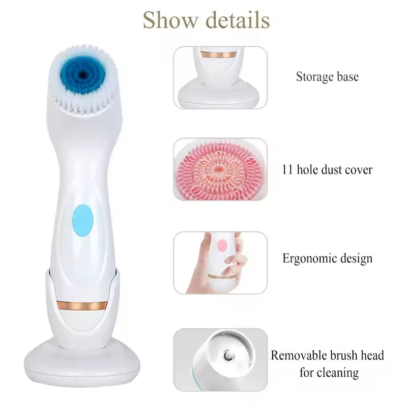 Ultrasonic Electric Cleansing Brush 3 in 1 Face Massagers Sonic Rotating Cleansing Brush Galvanic Remove Blackheads Tool