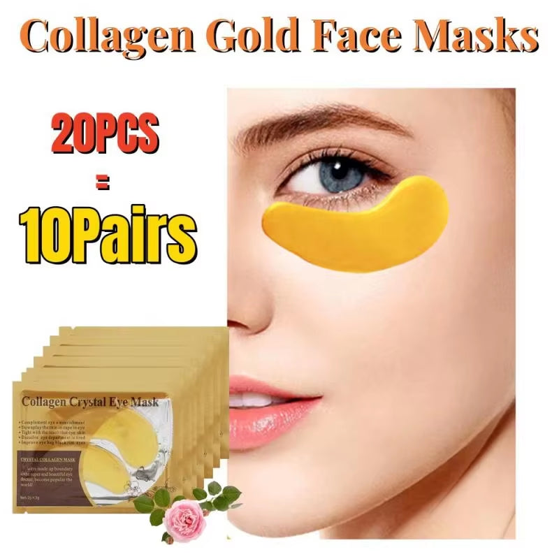 20Pcs=10Pairs Gold Collagen Crystal Eye Mask Skincare Eye Patches Firming Moisturizing Nourishing Eye Skin Care Products