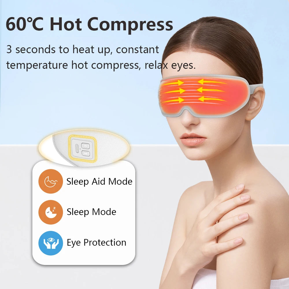Cold & Hot Compress Eye Mask Vibration Heated Eye Massager 3D Design Soothing Massage Eye Care Relax Relif Fatigue Sleep Travel