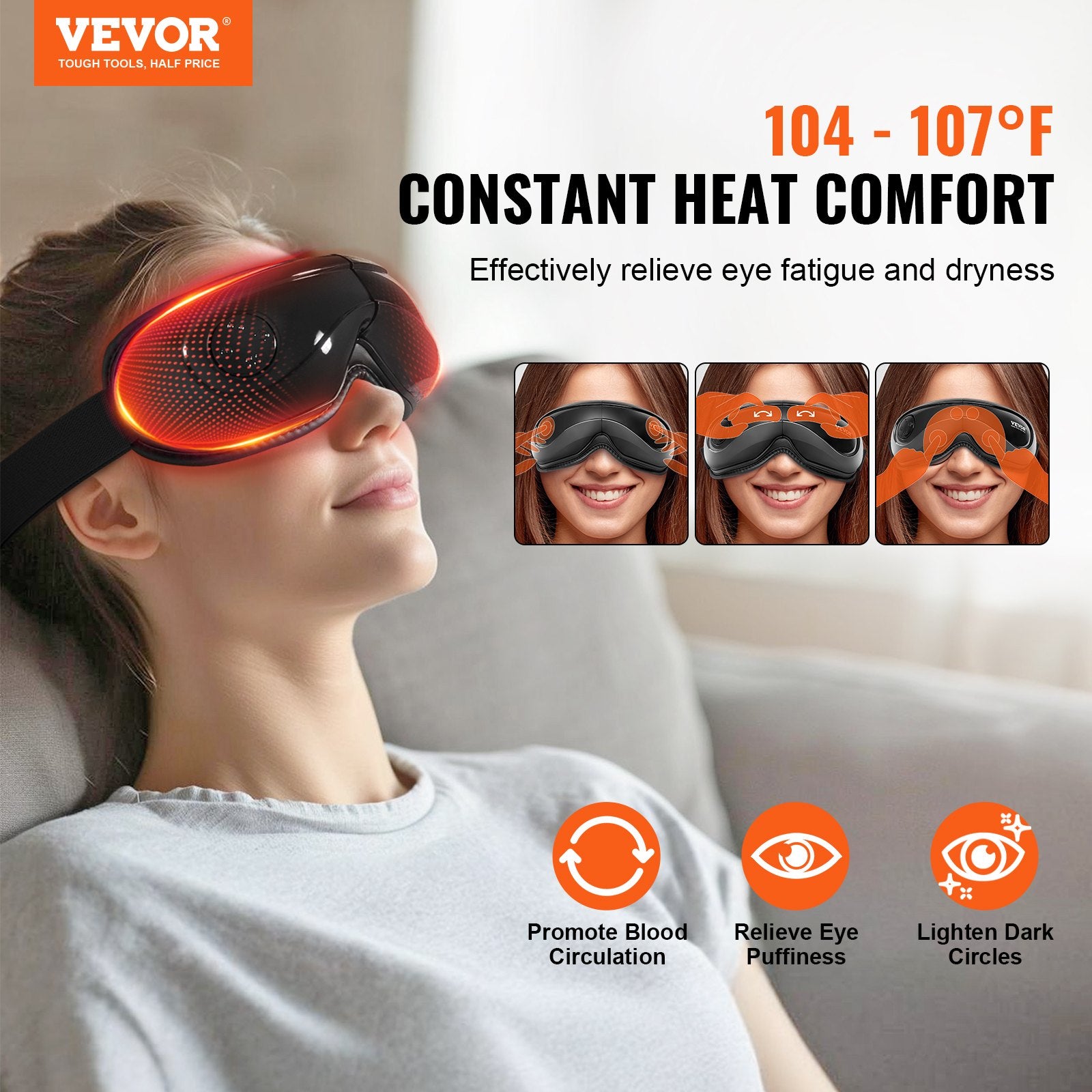 VEVOR Heated Eye Massager Eye Care Device 5 Modes Bluetooth Music Foldable