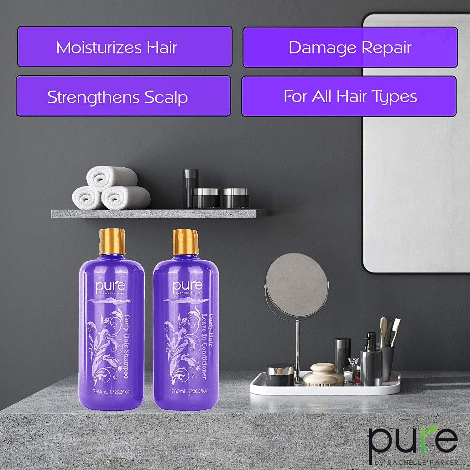 Curly Hair Shampoo and Conditioner Set for Curly Hair. Increase Hydration & Gloss. Repairs & Strengthens Hair for Smooth, Bouncy Curls. Sulfate & Paraben Free.Curly Hair Leave in Conditioner & Shampoo